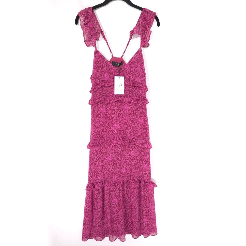 O.P.T Women's New Maxi Dress SMALL Paisley Ruffle Pink Boho Sleeveless